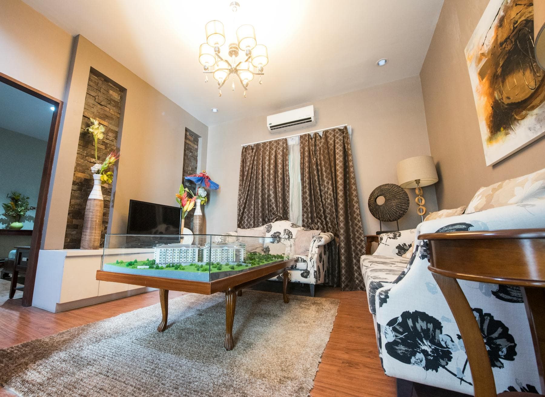 Bright living room with a high-efficiency ductless mini-split